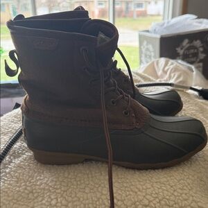 Sperry Brown and Dark Green Lace-Up Duck Boots
